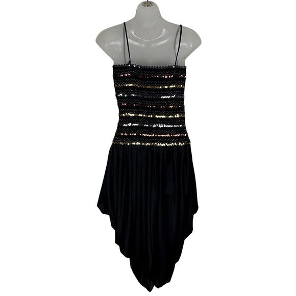 Vintage T & F  70s Sequins Tube Top Harem Skirt Boogie Studio 54 Disco Dress M - Picture 2 of 8